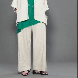 Kaliyana Button Palazzo Pant Natural Roma Sustainable Linen Blend Wide Leg M/L